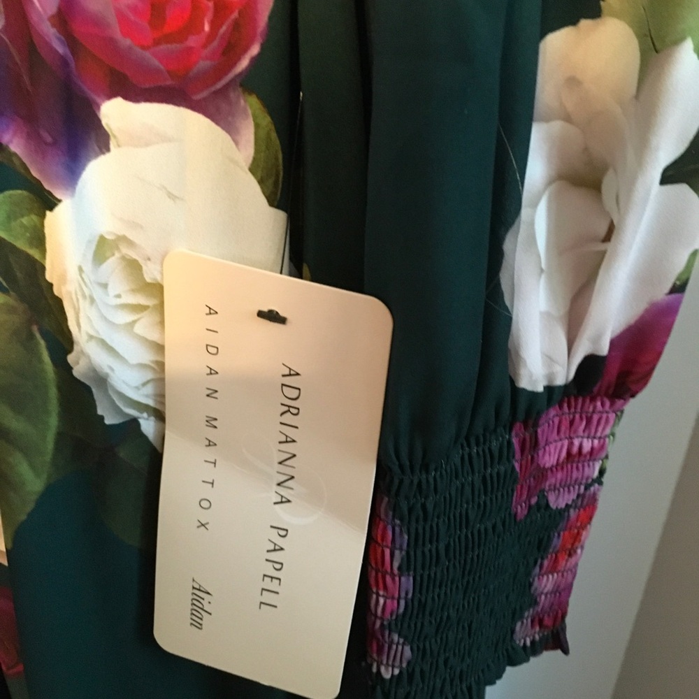 Adrianna Papell Long Sleeve Green Floral V-Neck Maxi Dress - Picture 5 of 7